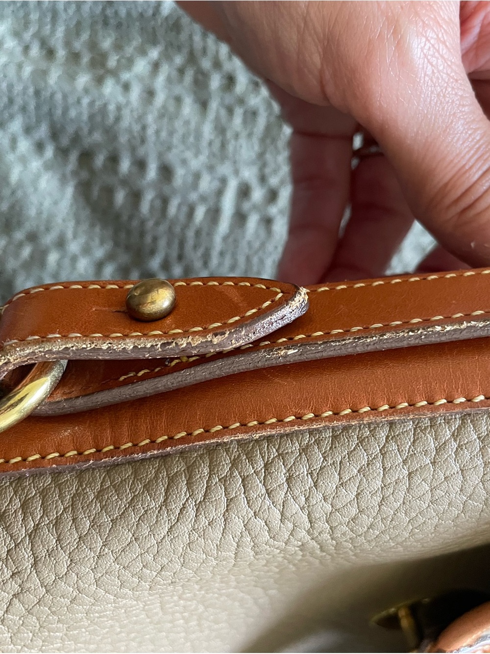 Dooney & Bourke Beige Pebbled Leather Crossbody with Tan Trim - Picture 14 of 16
